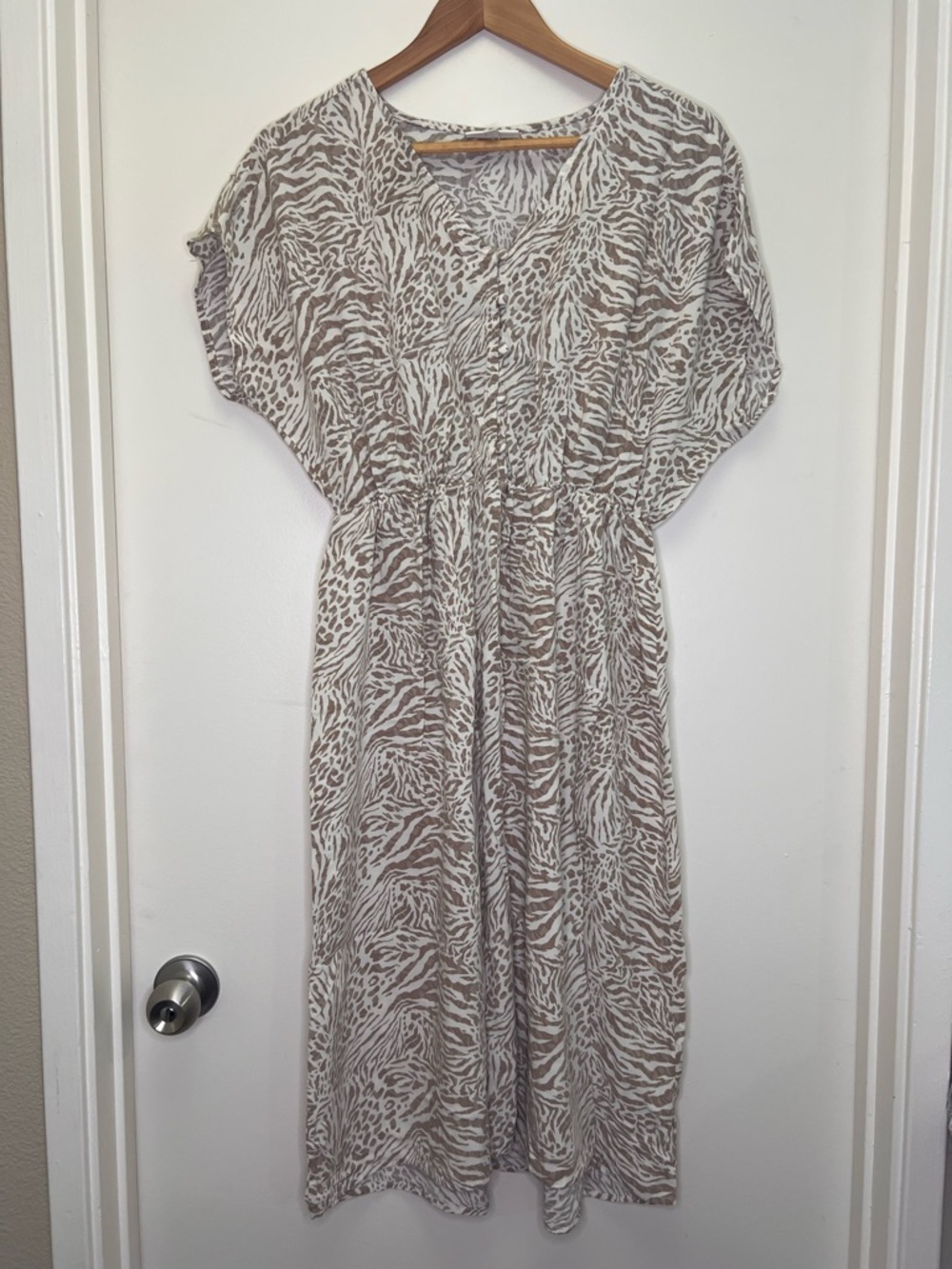 Studio B Zebra Animal Print Midi Dress Button  spring wedding guest dress